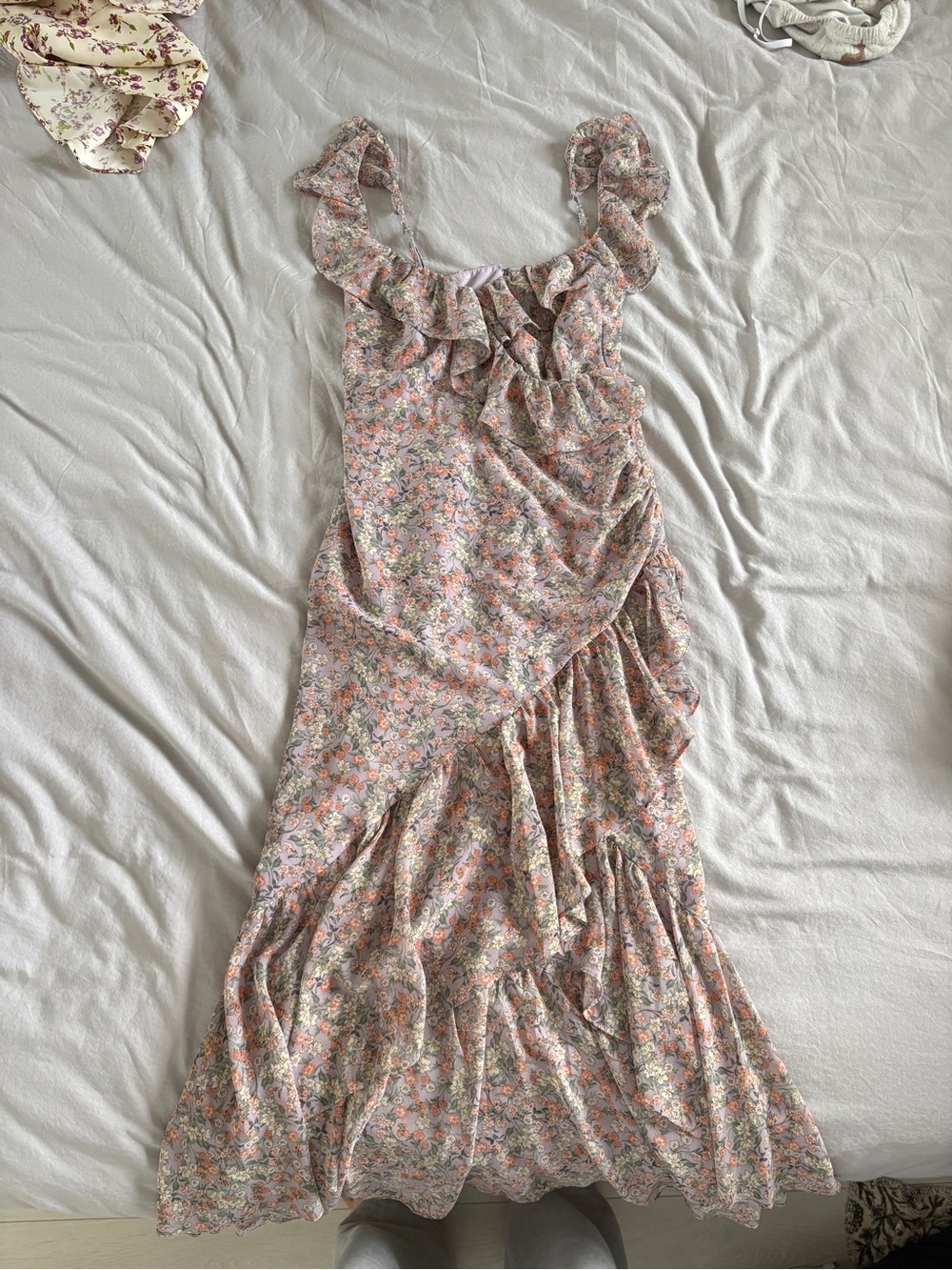 Astr Floral Ruffle Maxi Dress in Light Pink and Cream